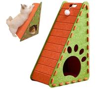 PIUpiuLIANG Felt Cat Scratcher 12x16x24 Triangular Cat Scratcher with Plush Ball & Inner Bed Non-Shedding Scratch-Resistant Kitten Scratching Board for Indoor, Green and Orange Felt