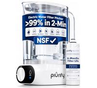 Piurify Compact 50 OZ Countertop Electric Water Filter Pitcher + 6-Month Filter | Removes 99% of Lead, Microplastics, PFAS & Chlorine | Carbon Block & UltraFiltration Technology | NSF Verified