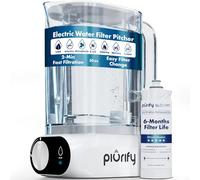 Piurify Compact 50oz Countertop Electric Water Filter Pitcher - Removes 99% of Lead, Microplastics, PFAS & Chlorine - Advanced Carbon Block & UltraFiltration Technology - 6 Months Filter Life
