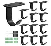Piutouyar 12 Pack Black Screw Mounted Ceiling Hooks, Heavy Duty Under-Shelf Coat Hook, Stainless Steel Towel/Robe Clothes Hook Hanger for Cabinet, Kitchen, Cupboard, Bathroom