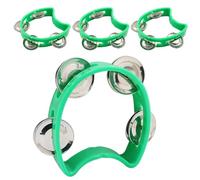 Piutouyar 4 Pack Plastic Tambourine - Green Half Circle With 4 Jingle Bells, Mini Handheld Percussion Instrument for School, Party, Band