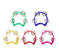Piutouyar 5 Pack Plastic Tambourine, 5 Colors Half Circle Tambourine with 4 Jingle Bells Mini Handheld Percussion for School, Party, Band