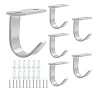 Piutouyar 6 Pack Silver Screw Mounted Ceiling Hooks, Heavy Duty Under-Shelf Coat Hook, Stainless Steel Towel/Robe Clothes Hook Hanger for Cabinet, Kitchen, Cupboard, Bathroom