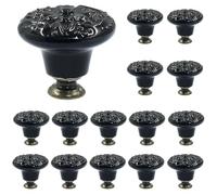 Piutouyar Black Ceramic knobs, Kitchen Cabinet Knobs, Retro Dresser Knobs, Drawer Knobs, Furniture Knobs and Pulls for Drawer, Dressers, Cupboard, Closet, 34mm / 1.3Inch Diameter(15Pcs)