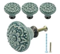 Piutouyar Green Ceramic knobs, Kitchen Cabinet Knobs, Retro Dresser Knobs, Drawer Knobs, Door Knobs, Furniture Knobs and Pulls for Drawer, Dressers, Cupboard, Closet, 34mm / 1.3Inch Diameter(4Pcs)