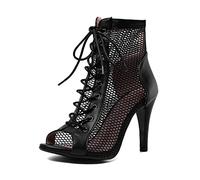 PIVAPAM Women's Dance Heels Fashion Summer Peep Toe Ankle Boots Lace Up Pumps Party Shoes Ladies Stiletto Sandals Dancing Shoes, Black-2, 5 UK