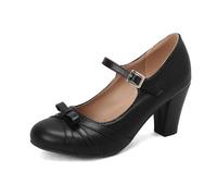 PIVAPAM Women's Mary Jane Platform Chunky High Block Heels Chic Bow Cute Cosplay Kawaii Dresses Round Toe Ankle Strap Shoes, Black, 5.5 UK