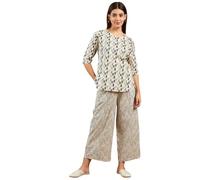 Pivl Women's Premium Cotton Printed Night Suits Set || Comfortable & Stylish Pajama Set with Pockets || Co-ord Set for women || Night Wear for Women || Lounge Wear Set for Women, Cream, XL