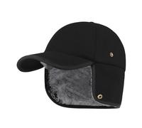PivotWing Womens Mens Winter Baseball Hats with Earflaps Warm Elmer Fudd Hat Ear Flap Baseball Cap for Men Women Hunting Hiking Walking Camping Winter Outdoor Ear Warmer Furry Fur Hat, Black