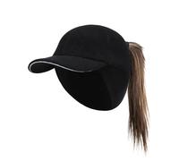 PivotWing Womens Winter Ponytail Hat with Ear Flaps, Fleece Pony Cap Baseball Cap Elmer Fudd Ear Warmer Hats for Women Running Golf Walking Hiking Outdoor, Winter Women Ladies Cap, Black XS/S