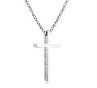 Pivza Cross Necklace for Men Women Silver Cross Bible Verse Philippians 4:13 Engraved 22" Box Chain Solid 316 Stainless Steel, Standard, Stainless Steel, No Gems