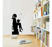 PiWine Girl Sitting and Reading Five Pointed Star Wall Sticker Vinyl Library Study Home Decoration 40 x 72 cm
