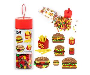 Pix Brix Pixel Art Kit Puzzle Bricks - Food Series, Hamburger & Fries - Patented Building Brick Set to Recreate Your Favorite Food, Includes 947 Pieces - Create 3D Builds Without Water, Iron or Glue