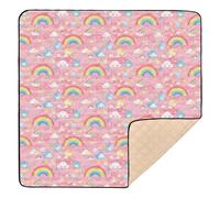 Pixal Peach Pattern Rainbow Cute Foldable Baby Playmat for Indoor Outdoor Water Resistant Baby Play Tummy Time Mat for Baby Kids Toddlers Infants, 50'' x 50''