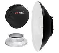 Pixapro 42cm Beauty Dish Reflector Photography Lighting Video Light Flash Diffuser Studio Light Camera Photoshoot Portable Beginners Bounce Sheets Filters (White With Bag, Bowens S-Type)