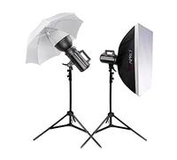 Pixapro LUMI400 II 400Ws Compact Strobe Light in Photography Lighting 5600K Home Studio Flash Portrait Photo Shoot Fast Recycling Time Monolight Bowens Fit Wireless System (With Umbrella & Softbox)