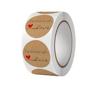 Pixaro 500pcs Handmade 'Made With Love' Brown Paper Round Stickers for Baking, Scrapbooking, Packaging