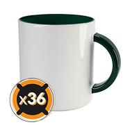 PixColor - 36 White Ceramic Sublimation Mugs with Green Interior | 350ml Capacity (11oz) | AAA Category | Microwave & Dishwasher Safe | Cricut Compatible