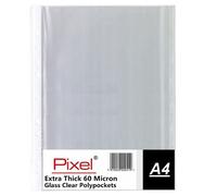Pixel® A4 60 Micron Glass Clear Transprent Strong Punched Polypockets Poly Pockets Plastic Wallet Sleeve (Pack of 100)