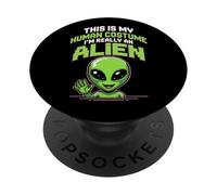 Pixel-Alien Text: this my human costume, im really an alien PopSockets Adhesive PopGrip
