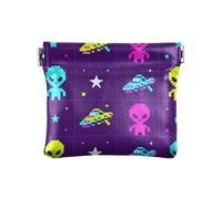 Pixel Aliens and Ufos Women's Small Leather Coin Purse Wallet Convenient Mini Coin Purse Pouches for Woman Girl