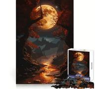 Pixel Art Autumnal Landscape with Moon 1000 Pieces Jigsaw Puzzles for Adults Fine Logic Toy Leisure Time Neat Edge Art Collectible (50x75cm)