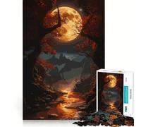 Pixel Art Autumnal Landscape with Moon 1000 Pieces Jigsaw Puzzles for Adults Fine Logic Toy Leisure Time Neat Edge Art Collectible (50x75cm)