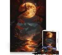 Pixel Art Autumnal Landscape with Moon Jigsaw Puzzles 1000 Pieces for Adults Strengthen Recall Calm Mind Quality Edge Warm Surprise (38x26cm)