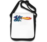 Pixel Art Blue Dragon Breathing Fire Shoulder Bag White
