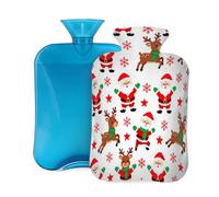 Pixel Art Christmas Santa Claus Reindeer Hot Water Bottle with Cover, 2L PVC Hot Water Bag for Pain Relief, Hand Foot Warmer, Hot & Cold Therapy with Removable Cover, Gift for Women Kids Family