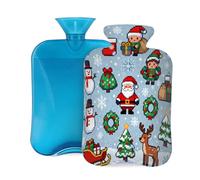 Pixel Art Christmas Snowman Hot Water Bottle with Cover, 2L PVC Hot Water Bag for Pain Relief, Hand Foot Warmer, Hot & Cold Therapy with Removable Cover, Gift for Women Kids Family