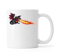 Pixel Art Dragon Breathing Fire Brightly Ceramic Tea Coffee Mug White