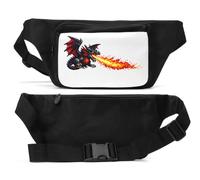 Pixel Art Dragon Breathing Fire Brightly Unisex Waist Bag Black