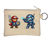 Pixel Art Dual Character Battle Key Chain Coin Purse Beige
