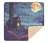 Pixel Art Halloween Background in Retro Game Style Soft Foam Baby Playmat for Indoor Outdoor Waterproof Tummy Time & Crawling Mat for Babies Infants Toddlers, 50'' x 50''