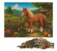 Pixel Art Horse in a Farm Landscape Jigsaw Puzzle for Adults, 500 Pieces | Jigsaw Puzzle for Adults - visual matching for a more organised build during indoor leisure.