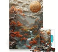 Pixel Art Landscape with Waterfall And Sun Hard Jigsaw Puzzle for Adults 1000 Pieces Reason Skill Toy Family Time Tight Cut Art Collectible (38x26cm)