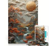 Pixel Art Landscape with Waterfall And Sun Puzzle for Teenagers 1000 Pieces Smart Reason Toy Stress Release Sharp Edge Birthday Gift (50x75cm)