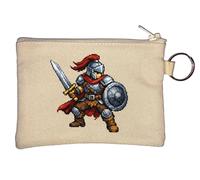 Pixel Art Medieval Knight Warrior Key Chain Coin Purse Beige