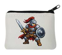 Pixel Art Medieval Knight Warrior Neoprene Coin Purse Pouch 10x11cm White