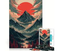 Pixel Art Mountain Scenery with A Red Sun Jigsaw Puzzle for Teenagers 1000 Pieces Boost Memory Relaxing Fun Premium Cut Stylish Gift (50x75cm)