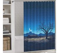 Pixel Art Night Landscape with Abandoned House Shower Curtains Set with 12 Hooks with Hooks Waterproof Fabric Shower Curtain Waterproof Mould for Bathroom Bathtub Apartment Decor 56.30x70.87Inch（143x