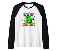 Pixel Art - Number 8 for Birthday - It's My 8 Birthday Raglan Baseball Tee