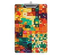 Pixel Art Pattern Clipboard Simple Sturdy Standard A4 Letter Size Acrylic Clipboard Low-Profile Metal Clip with Retractable Hanging Hole Plastic Clipboards