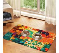 Pixel Art Pattern Dog Food Mats for Floors, 16x24 Inch Non-Slip Super Absorbent Pet Food Mat, Dishwasher Dog Mat for Food and Water, Cute Rubber Quick Dry Pet Feeding Mat for Dogs Puppy Cats