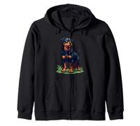 Pixel Art Rottweiler Design Standing in Grass Zip Hoodie