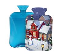 Pixel Art Snowman Christmas Hot Water Bottle with Cover, 2L PVC Hot Water Bag for Pain Relief, Hand Foot Warmer, Hot & Cold Therapy with Removable Cover, Gift for Women Kids Family