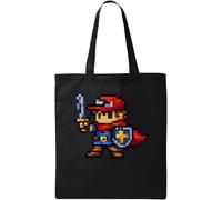 Pixel Art Sword and Shield Character Natural Ecological Cotton Tote Bag Black