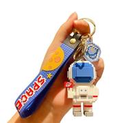 Pixel Astronaut Keychain - Retro Block Style PVC Car Accessory with Metal Clip | Space-Themed Bag Charm for Keys, Backpacks & Gifts (5cm Figure) (Blue face)