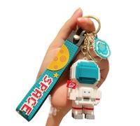Pixel Astronaut Keychain - Retro Block Style PVC Car Accessory with Metal Clip | Space-Themed Bag Charm for Keys, Backpacks & Gifts (5cm Figure) (Sky Blue)